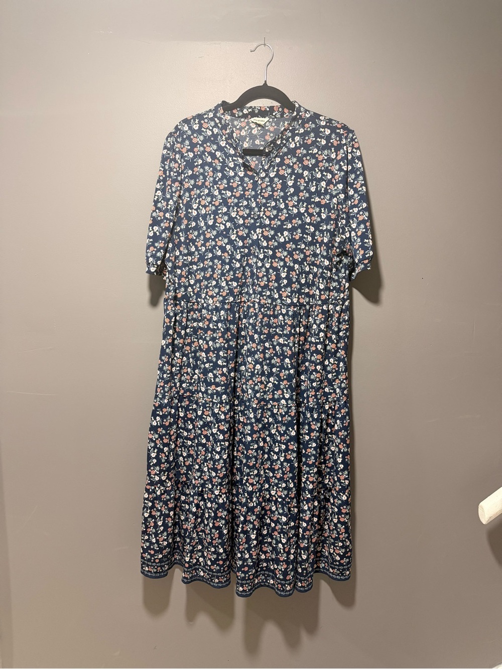Max Studio Navy Blue Floral Tiered Midi Dress